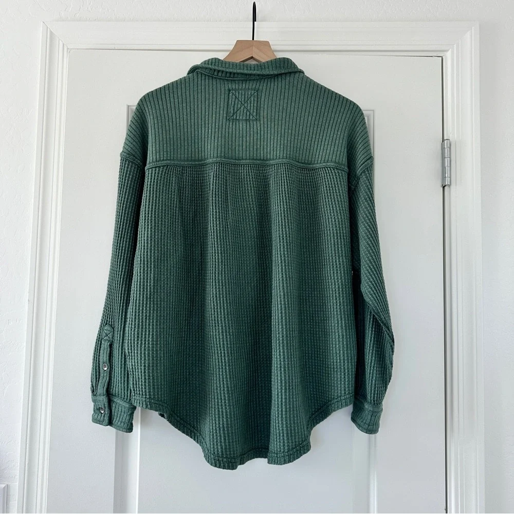 NWT Aerie Emerald Green Waffle Knit Lumber Jane Button-Up Shacket - Picture 4 of 4
